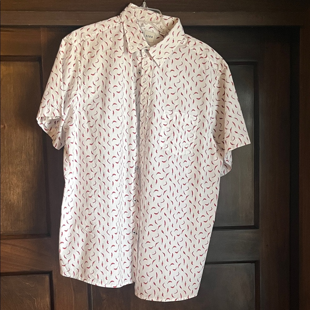 Men's White Shirt with Red Pattern
